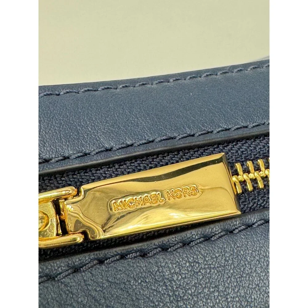 MICHAEL KORS Avra leather crescent sling shoulder bag- Navy